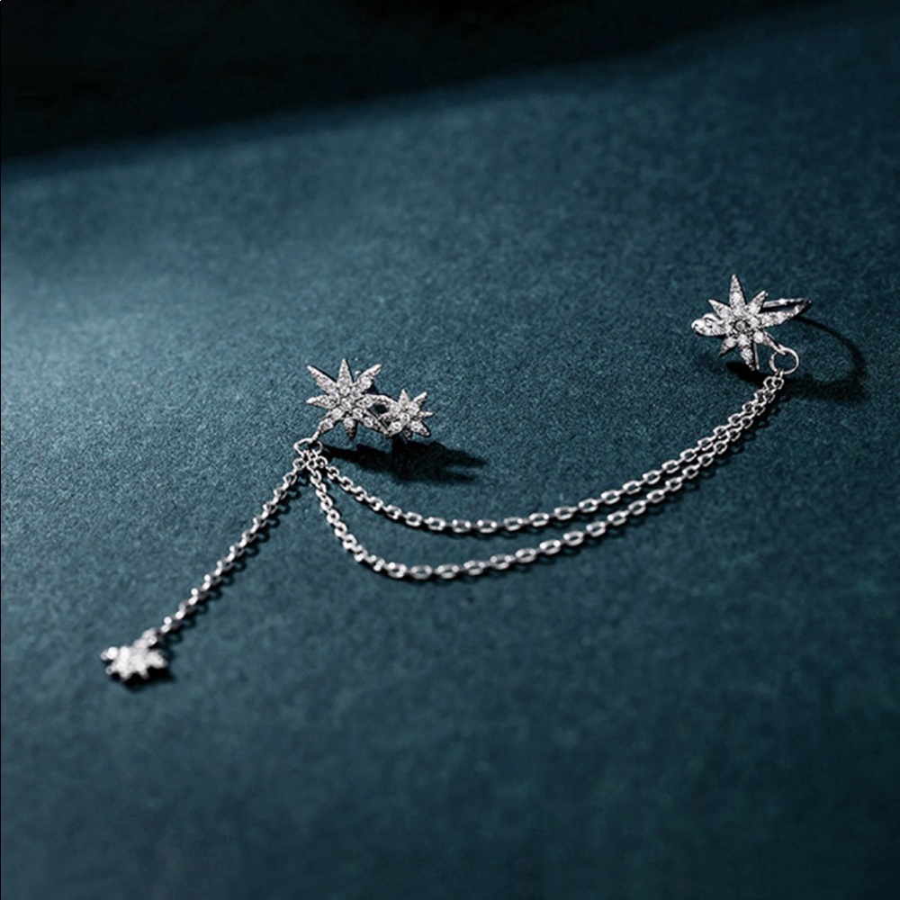 925 Sterling Silver CZ Eight Stars Cuff Earring - Picture 8 of 8